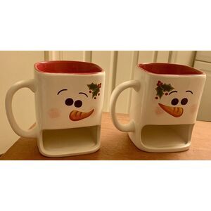 Set Of 2 Snowman Coffee Milk Hot Chocolate Mug with Cookie Holder Christmas